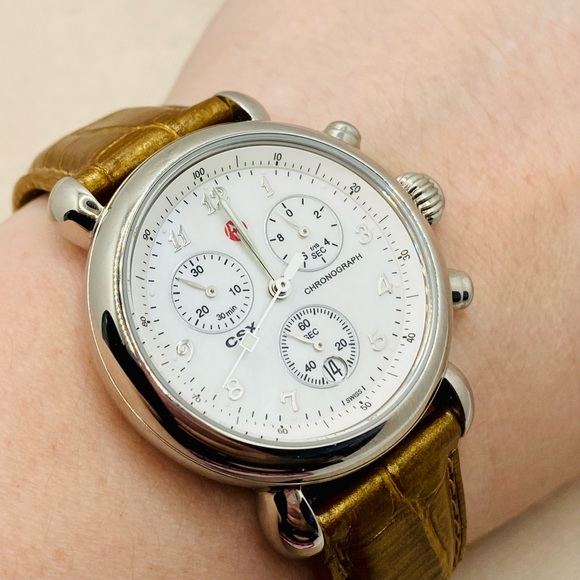 EUC Michele CSX 36mm Stainless Steel Chronograph Watch w/ Alligator Strap - Picture 12 of 16